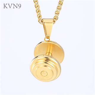 Punk Rock Dumbbell Pendant Trendy Gold Plated Jewelry Stainless Steel Bodybuilding Gym Necklace S307/S308