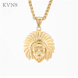 Indian Head Pendant Gold Plated New Fashion Jewelry Men Women Stainless Steel Chief Head Necklace S311/S312
