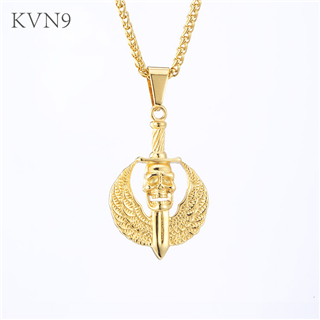 Skull Sword with Wings Pendant Necklace Gold Plated Hip Pop Jewelry Stainless Steel Trendy Cold Weapon Necklace S313/S314