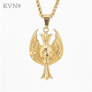 Skull Cross Shape w/ Wings Pendant Mens Punk Gold Plated Jewelry Stainless Steel Skeleton Cross Necklace S317/S318