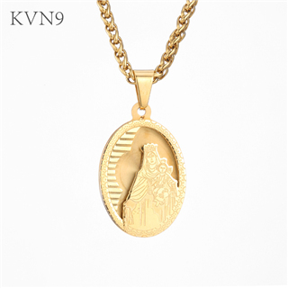 Virgin Mary Carrying Baby Jesus Pendant New Gold Plated Jewelry Stainless Steel Saint Mary Necklace S320