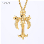 Skull Cross Pendant Necklace Mens Gold Plated Punk Jewelry Stainless Steel Hip Hop Cross Necklace S335/S336