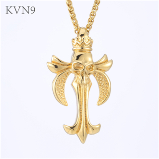 Skull Cross Pendant Necklace Mens Gold Plated Punk Jewelry Stainless Steel Hip Hop Cross Necklace S335/S336
