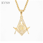 Trendy Free and Accepted Masons Pendant Gold Plated Jewelry Rhinestone Inlaid Stainless Steel Religious Necklace S337/S338