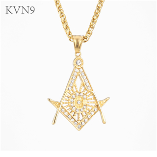 Trendy Free and Accepted Masons Pendant Gold Plated Jewelry Rhinestone Inlaid Stainless Steel Religious Necklace S337/S338
