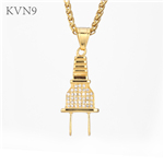 Plug Pendant & Necklace Gold Plated Trendy Jewelry Rhinestone Inlaid Stainless Steel Necklace S342