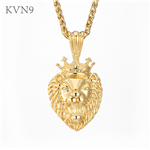 King Lion w/ Crown Pendant Necklace Gold Plated Jewelry Stainless Steel Animal Necklace S345