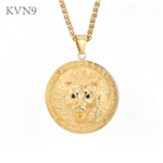 Lion Head Round Pendant Gold Plated New Trendy Jewelry Stainless Steel Animal Pendant & Necklace S349