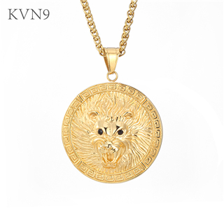 Lion Head Round Pendant Gold Plated New Trendy Jewelry Stainless Steel Animal Pendant & Necklace S349