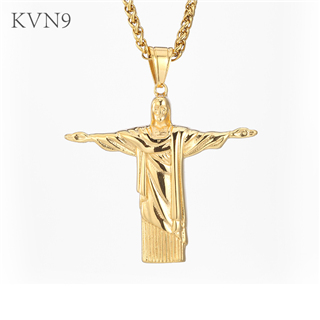 Cristo Redentor Pendant Gold Plated Religious Jewelry Stainless Steel Christian Pendant & Necklace S355