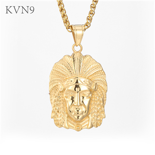 Indian Head Pendant Gold Plated New Fashion Jewelry Men Women Stainless Steel Chief Head Necklace S356