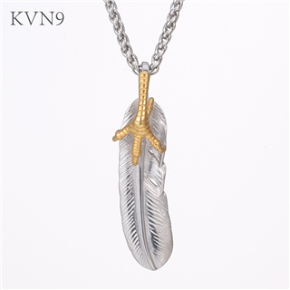 Talon Grabbing Feather Pendant Men/Women Trendy Gold Plated Jewelry Stainless Steel Plume Necklace S367/S368