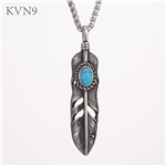 New Hot Feather Pendant Necklace Stone Inlaid Jewelry Stainless Steel Plume Chain Necklace S382