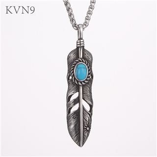New Hot Feather Pendant Necklace Stone Inlaid Jewelry Stainless Steel Plume Chain Necklace S382