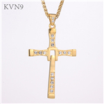 Cross Shape Pendant New Design Rhinestone Inlaid Jewelry Gold Plated Stainless Steel Cross Necklace S383/S384