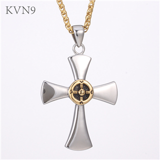 Two Tone Cross Shape Pendant New Design Jewelry Gold Plated Stainless Steel Cross Necklace S395/S396