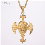 Lion Head with Wings Pendant Gold Plated New Trendy Jewelry Stainless Steel Animal Cross Shape Necklace S397/S398