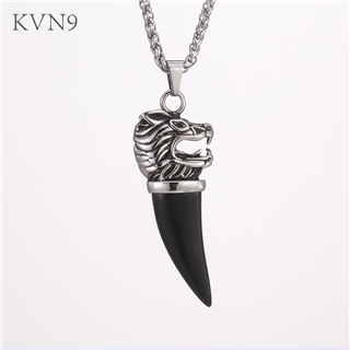 Wolf Tooth Pendant Necklace Vintage Rhinestone Jewelry Stainless Steel Animal Tooth Necklace S417