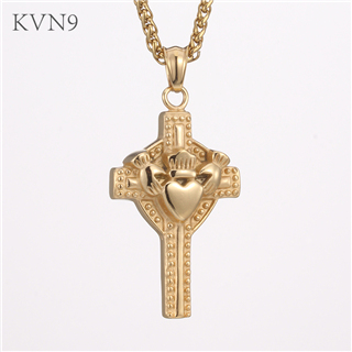 Cross Shape Hands Holding Heart Pendant New Design Gold Plated Jewelry Stainless Steel Cross Necklace S419/S420