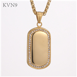 Dog Tag Pendant Gold Plated Rhinestone Inlaid Jewelry Stainless Steel Necklace S421