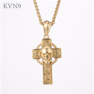 Cross Shape Skull Head Pendant New Design Gold Plated Jewelry Stainless Steel Cross Necklace S423/S424