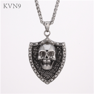 Vintage Shield Shape with Skull Head Pendant New Vintage Jewelry Stainless Steel Necklace S425