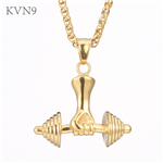 Hand Holding Dumbbell Pendant Trendy Gold Plated Jewelry Stainless Steel Bodybuilding Gym Necklace S429/S430
