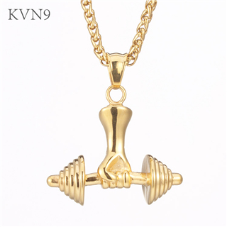 Hand Holding Dumbbell Pendant Trendy Gold Plated Jewelry Stainless Steel Bodybuilding Gym Necklace S429/S430