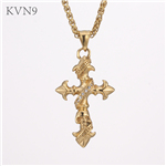 Latin Cross w/ Skull Pendant Rhinestone Inlaid Jewelry Gold Plated Stainless Steel New Design Necklace S431/S432