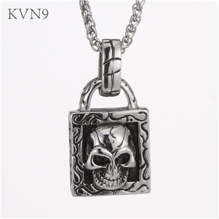 Vintage Skull Lock Pendant New Design Jewelry Stainless Steel Skeleton Necklace S434