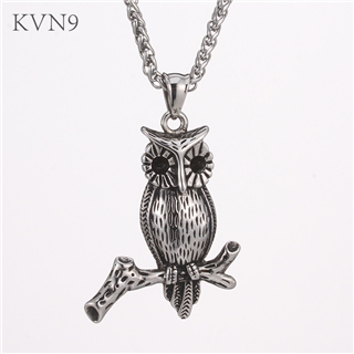 Trendy Night Owl Necklace Pendant Mens Animal Jewelry Stainless Steel Bird Chain Necklace S435