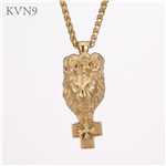 Vintage Lion Head with Cross Pendant Gold Plated New Trendy Jewelry Stainless Steel Animal Pendant & Necklace S437/S438