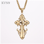 Latin Cross Fleuree Necklace Men Stainless steel Jewelry Gold Plated Budded Cross Pendant Chain Necklace S439/S440