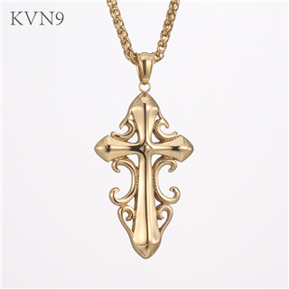Latin Cross Fleuree Necklace Men Stainless steel Jewelry Gold Plated Budded Cross Pendant Chain Necklace S439/S440
