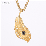 New Feather Pendant Necklace Men/Women Trendy Gold Plated Jewelry Rhinestone Inlaid Stainless Steel Plume Necklace S441