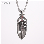 Sword Feather Pendant New Design Jewelry Rhinestone Inlaid Stainless Steel Plume Necklace S444