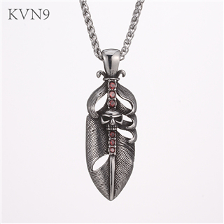 Sword Feather Pendant New Design Jewelry Rhinestone Inlaid Stainless Steel Plume Necklace S444