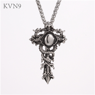 Latin Cross Double Dragons Twisted Pendant Vintage Jewelry Stainless Steel New Design Necklace S447