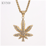 Maple Leaf Pendant Necklace Men Trendy Gold Plated Jewelry Rhinestone Inlaid Stainless Steel Tree Leaf Necklace S449