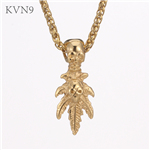Maple Leaf w/ Skull Head Pendant Men Trendy Gold Plated Jewelry Stainless Steel Tree Leaf Skeleton Necklace S453