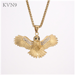 Hunting Hawk Pendant Men's Fashion Gold Plated  Jewelry Rhinestone Inlaid Stainless Steel Eagle Necklace S454