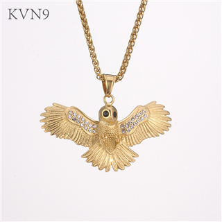 Hunting Hawk Pendant Men's Fashion Gold Plated  Jewelry Rhinestone Inlaid Stainless Steel Eagle Necklace S454