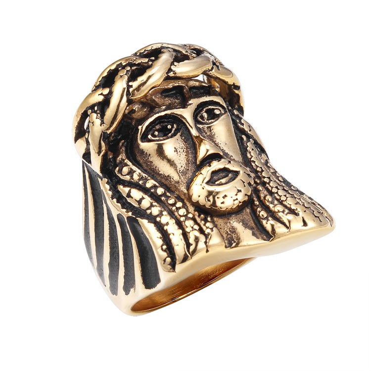 Jesus Head Ring Men Christian Jewelry Vintage Stainless Steel Ring